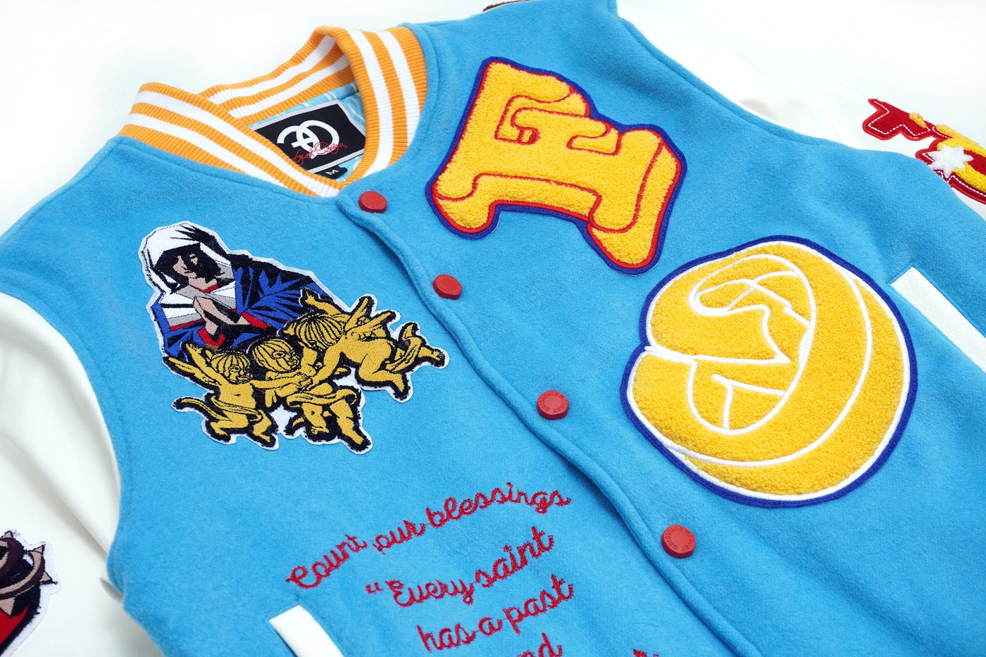 F1021 "SAINTS" Wool Varsity Jacket - Blue