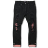 F1745 Shredded jeans w/ Cord Layer - Black