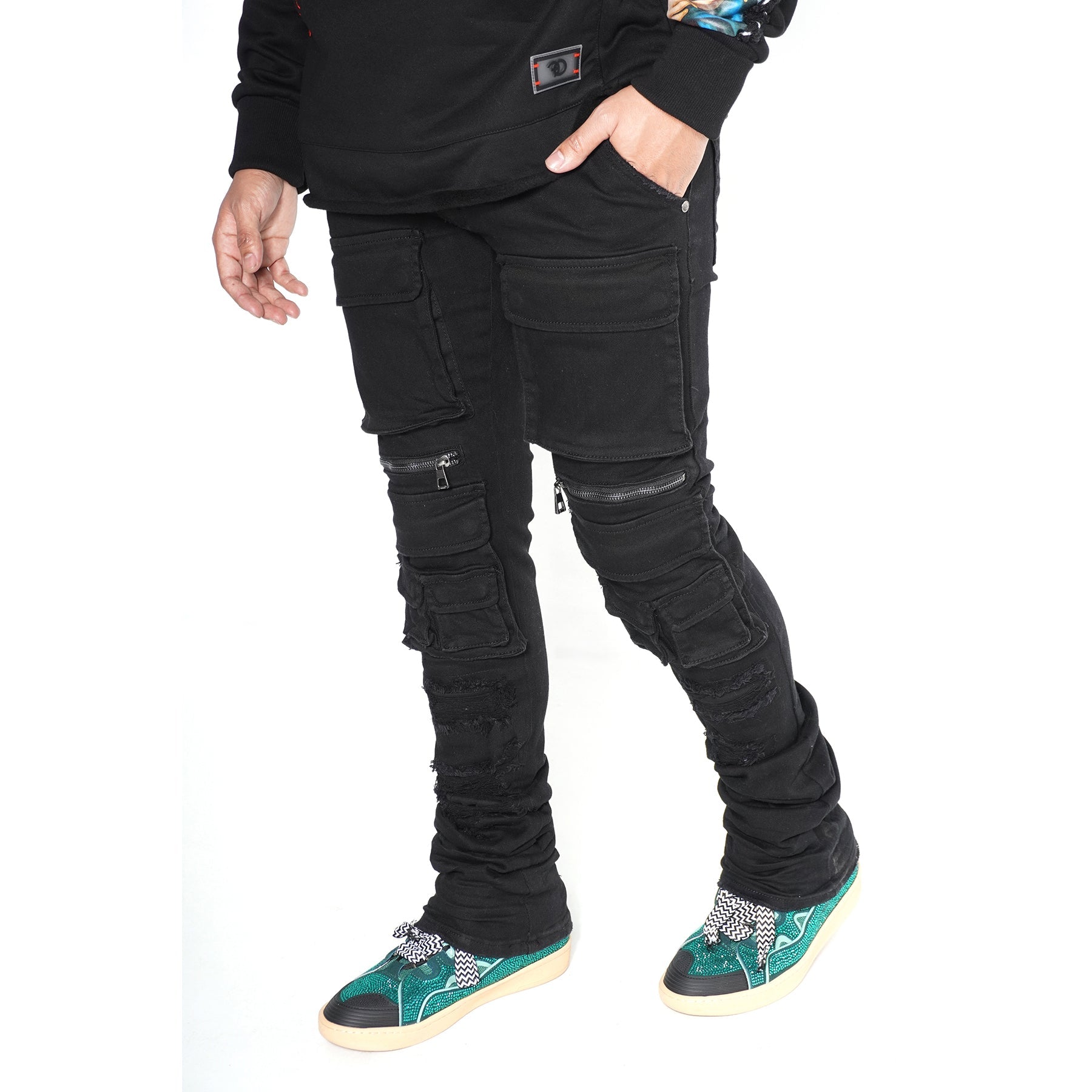 F1728 Ẹru Stack Jeans - Black / dudu