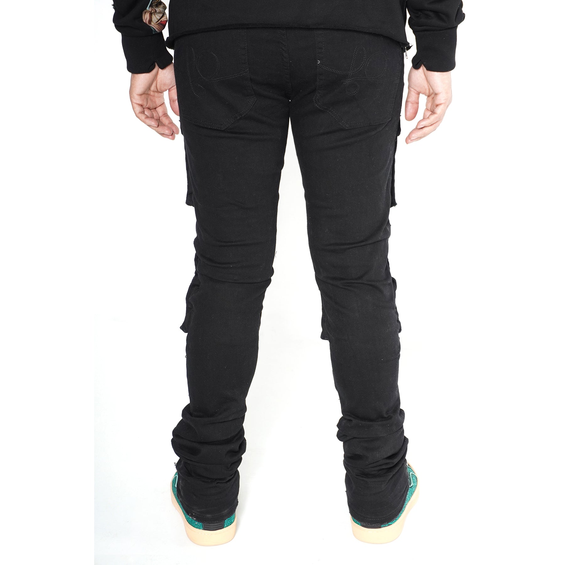 F1728 Ẹru Stack Jeans - Black / dudu