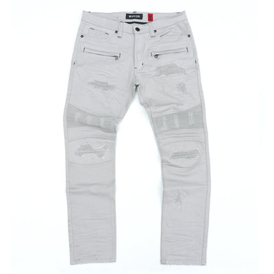 M1926 - Makobi Core Denim Biker Jeans - Light Gray