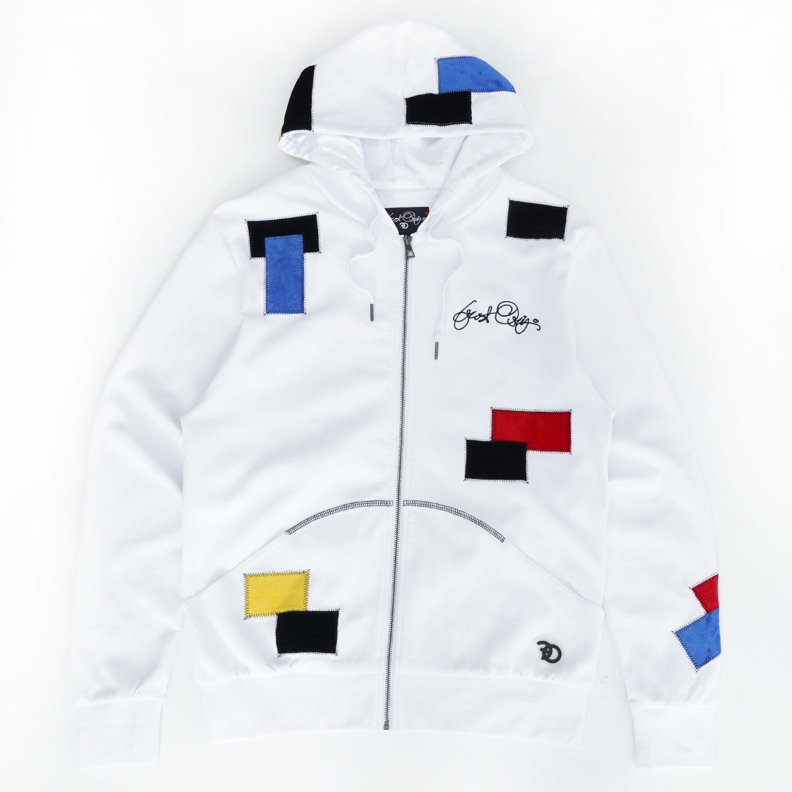 F5715 Frost Patchwork Zip Up Hoodie - White