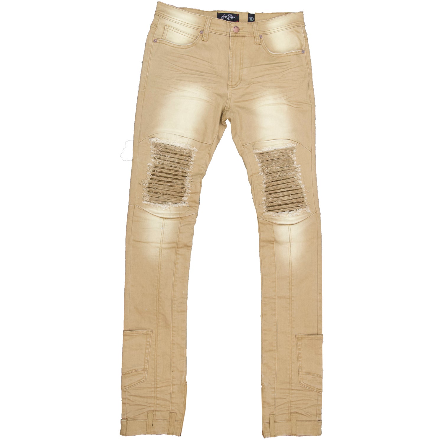 F1748 Shredded Biker Denimu sokoto w/ Isalẹ Ẹsẹ idalẹnu | 40-inch Inseam - Khaki