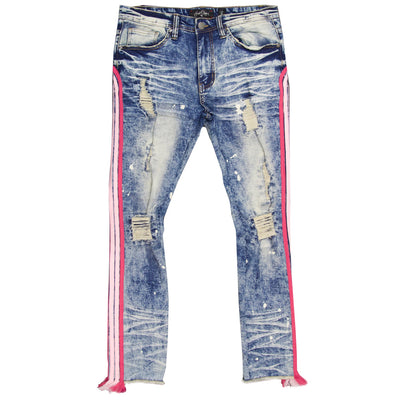 F1782 Shredded Jeans w/ Drawstring Side Tape - Dirt Wash