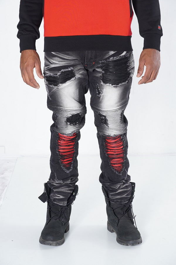 M1940 Naxos Biker Jeans- Black Wash/Red