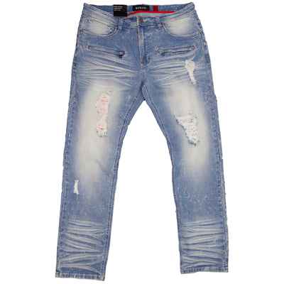 M1910 Makobi "Sanibel" Shredded Jean with Suede - Light Wash