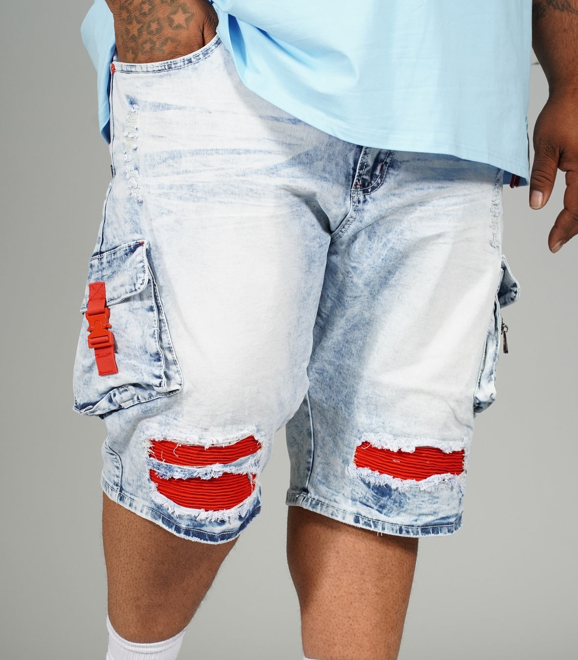 M936 - Makobi Denim Cargo Shorts - Light Wash