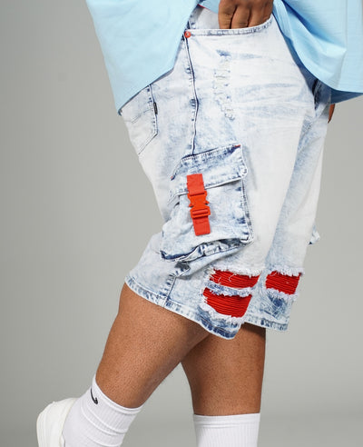 M936 - Makobi Denim Cargo Shorts - Light Wash