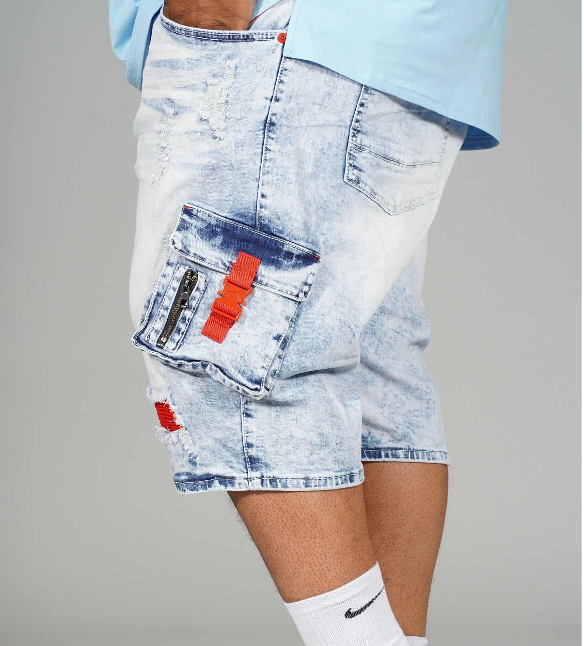 M936 - Makobi Denimu Cargo Shorts - Light Wẹ