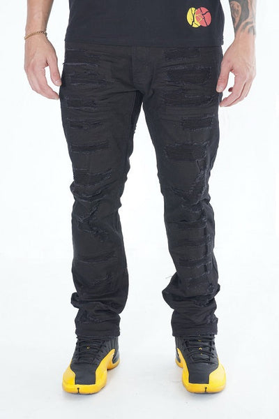 F1734 Frost Gbogbo Ju Shredded sokoto - Jet Black