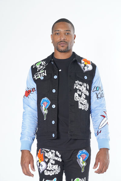 M1040 Love Kills Denim Jacket - Black/Black