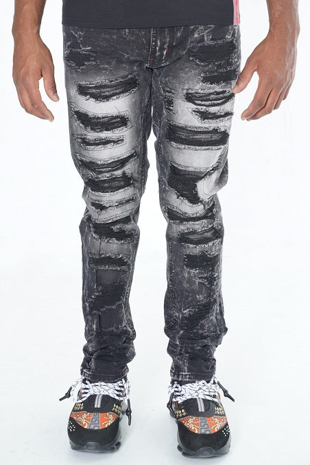 F1734 Frost All Over Shredded Jeans - Black Wash