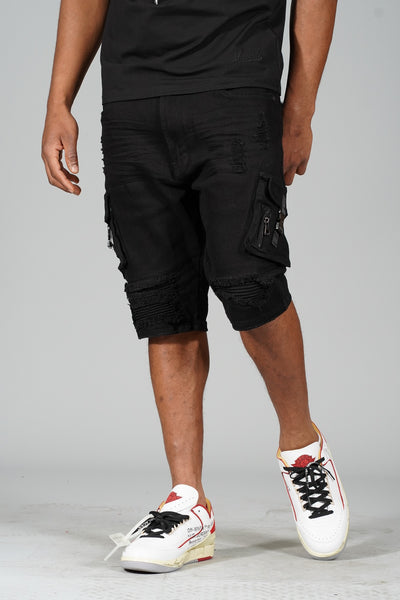 M936 - Makobi Denim Cargo Shorts - Black