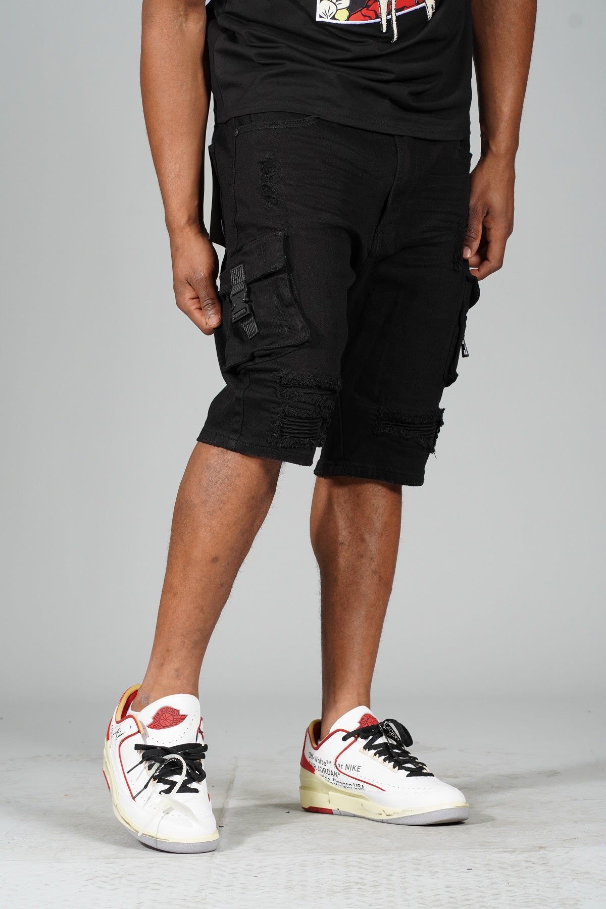 M936 - Makobi Denim Cargo Shorts - Black