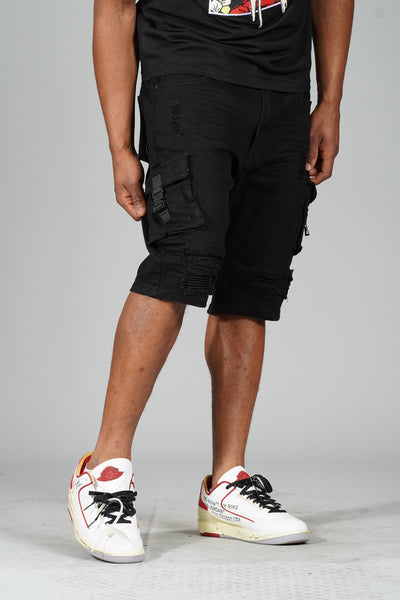 M936 - Makobi Denimu Cargo Shorts - Black