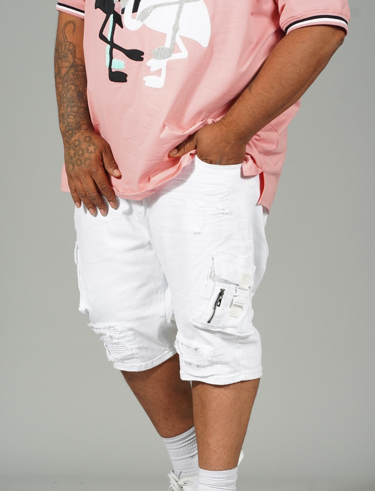 M936 - Makobi Denim Cargo Shorts - White