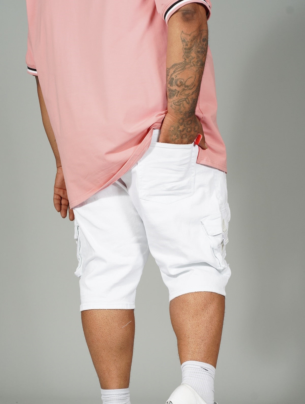 M936 - Makobi Denimu Cargo Shorts - White