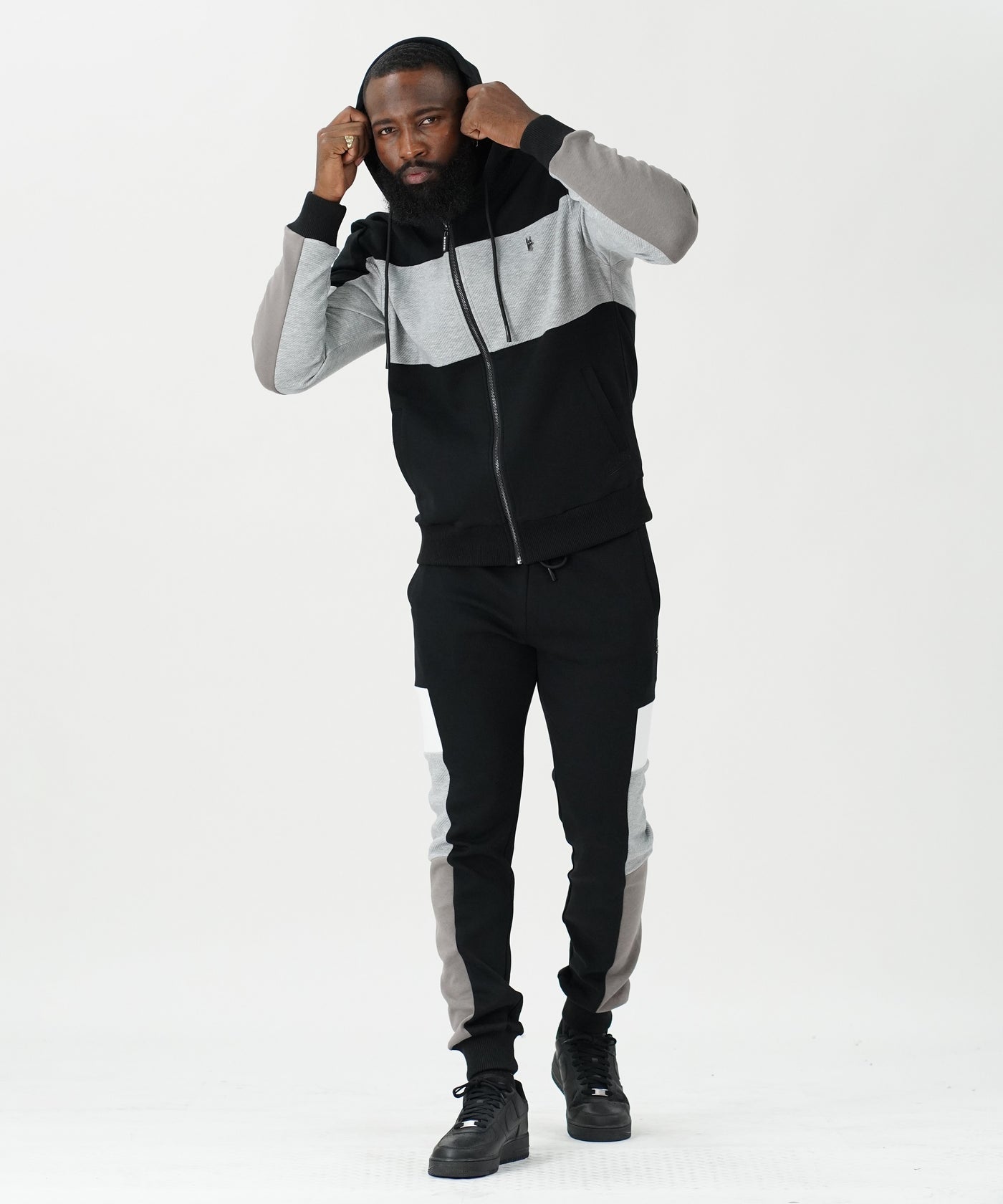 M2323 Paolo Fleece Jacquard Hoodie Track Ṣeto - Black 