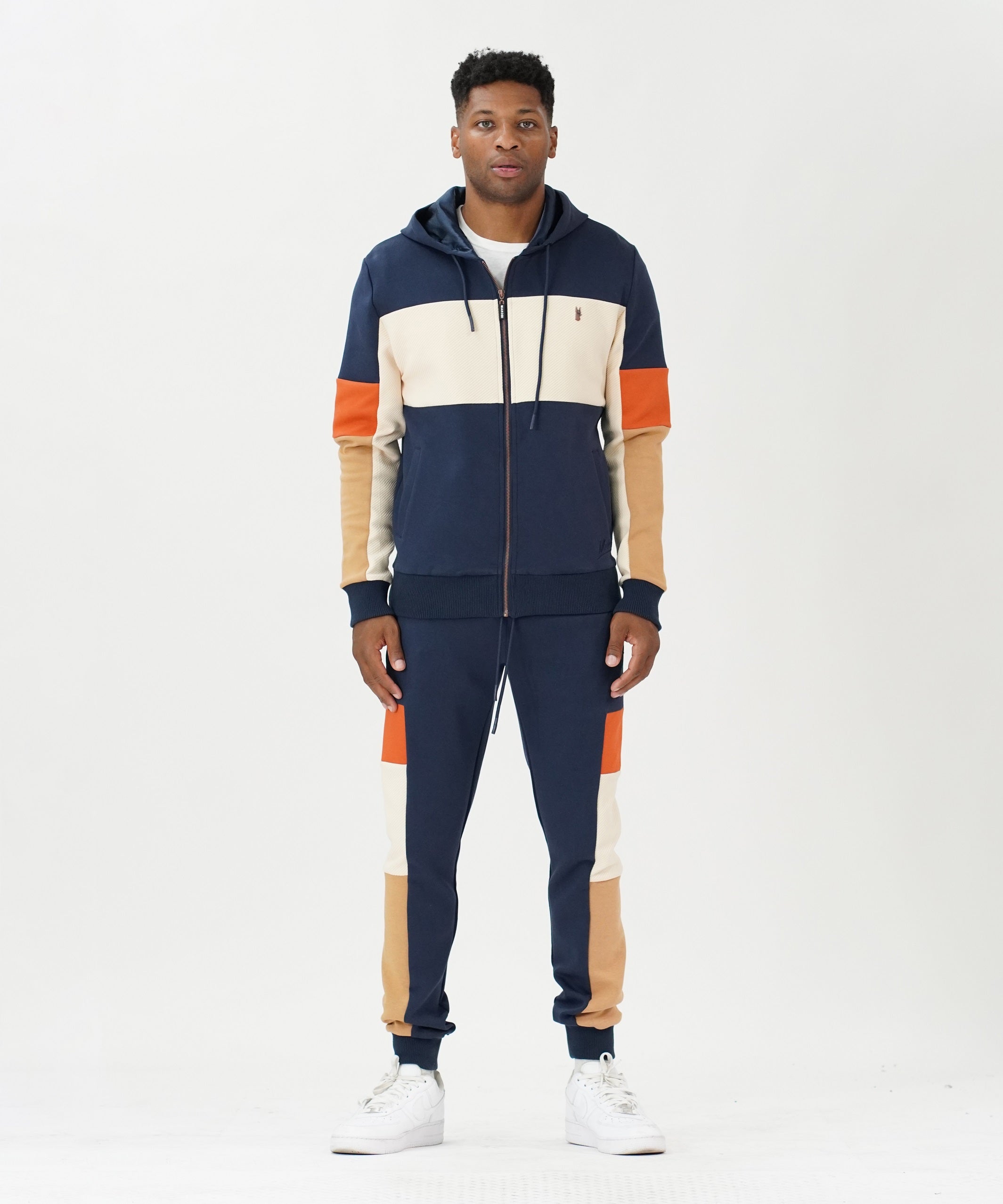 M2323 Paolo Fleece Jacquard Hoodie Track Ṣeto - ọgagun 