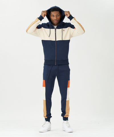 M2323 Paolo Fleece Jacquard Hoodie Track Set - Navy