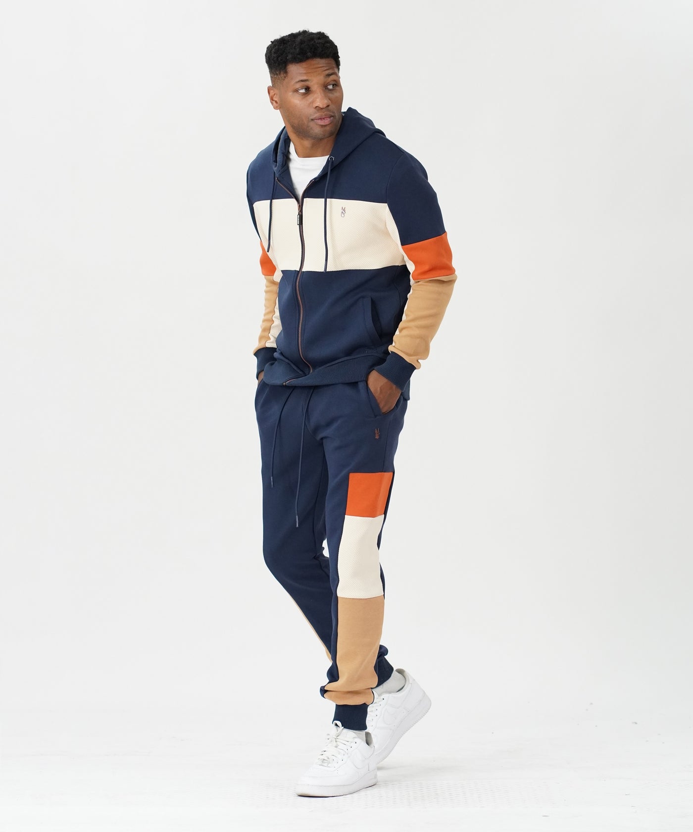 M2323 Paolo Fleece Jacquard Hoodie Track Ṣeto - ọgagun 