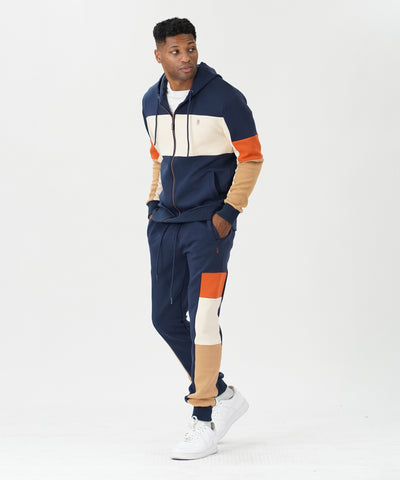 M2323 Paolo Fleece Jacquard Hoodie Track Ṣeto - ọgagun 