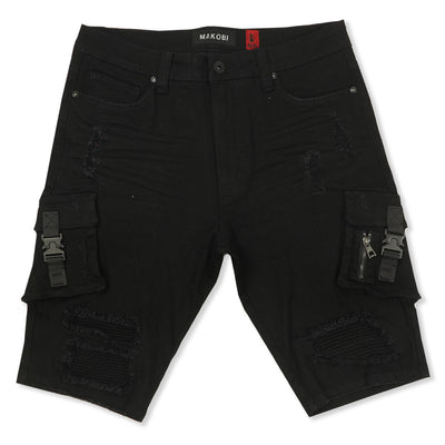 M936 - Makobi Denim Cargo Shorts - Black