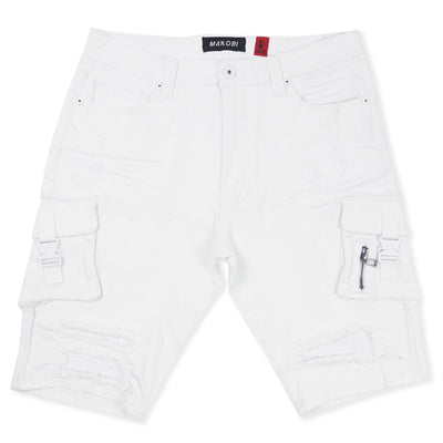 M936 - Makobi Denimu Cargo Shorts - White