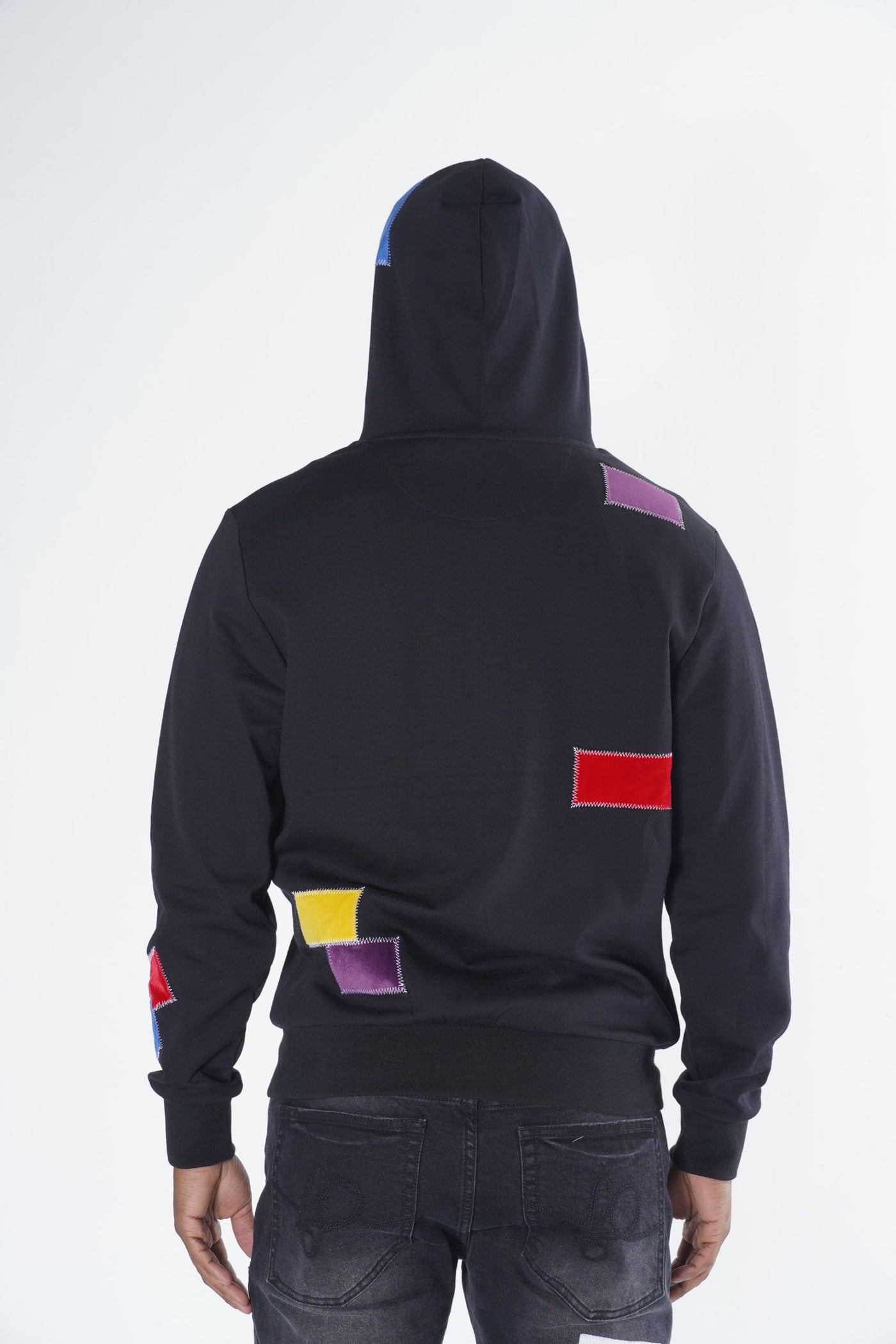 F5715 Frost Patchwork Zip Up Hoodie - Black