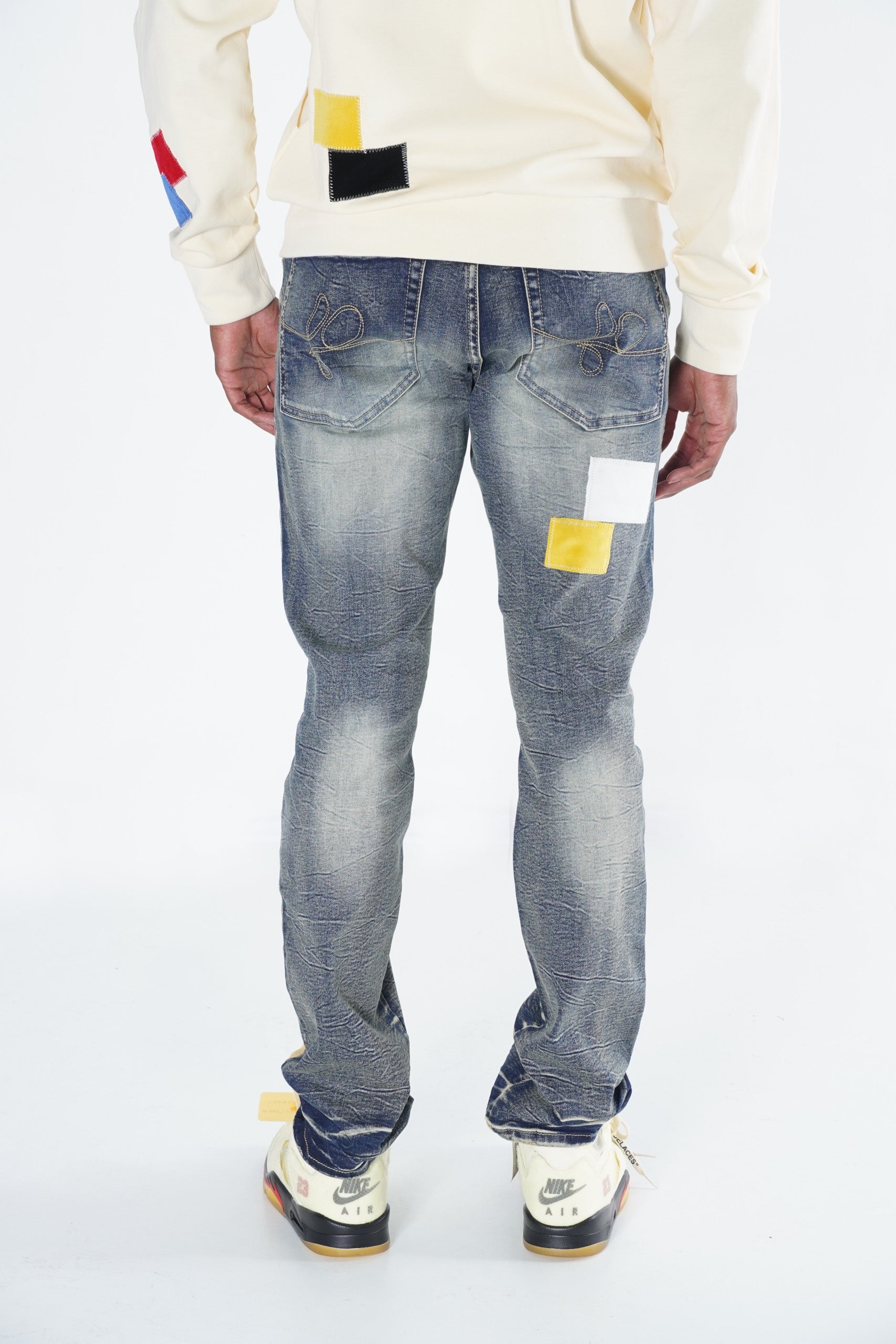 F1715 Frost Patchwork Denim Shredded Jeans  - Dirt