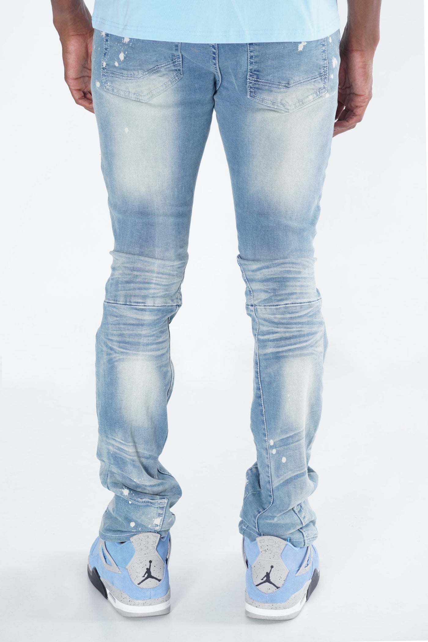 F1748A Shredded Biker Denim Jeans w/ Bottom Leg Zipper | 32-inch Inseam - Light Wash