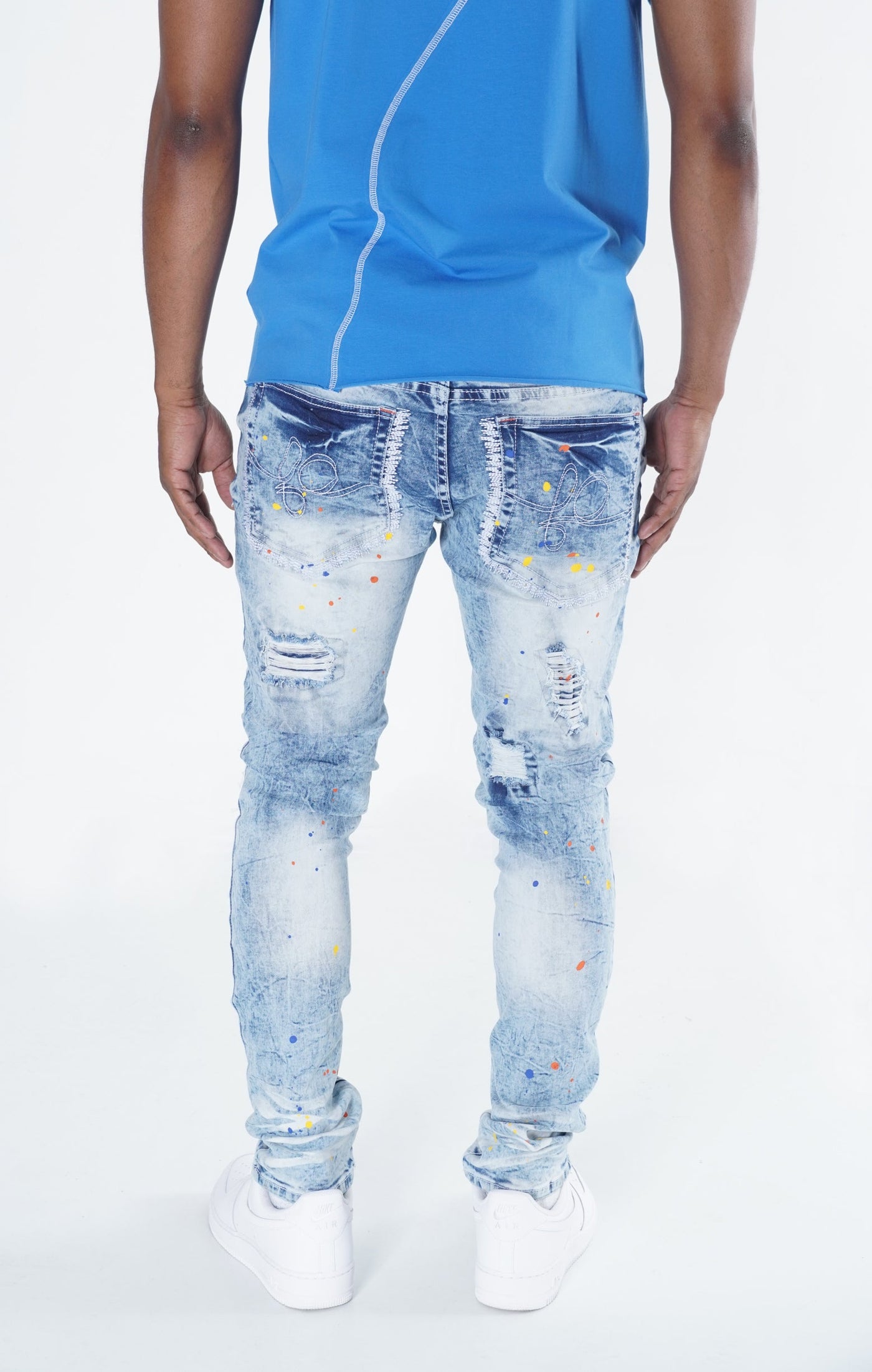 F1778 Frost Shredded Jeans w/ kun - Light Wẹ