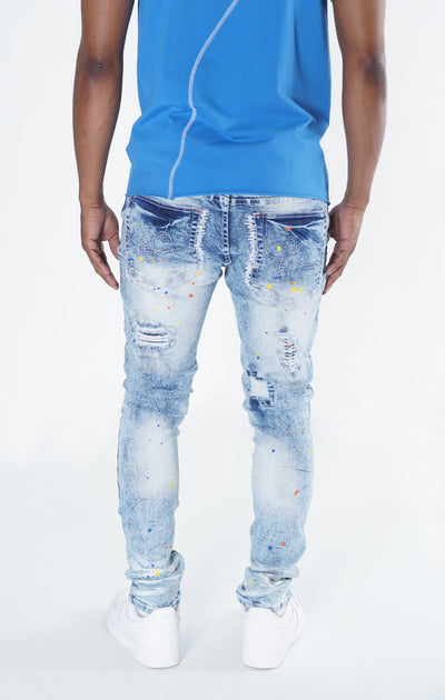 F1778  Frost Shredded Jeans w/ paint - Light Wash