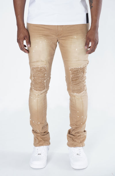 F1748A Shredded Biker Denimu sokoto w/ Isalẹ Ẹsẹ idalẹnu | 32-inch Inseam - Khaki