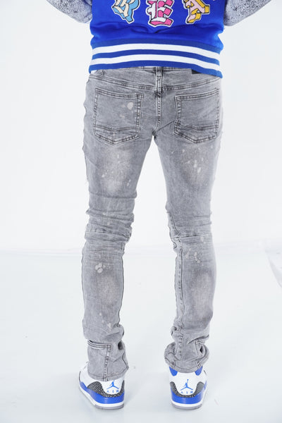 F1748A Shredded Biker Denimu sokoto w/ Isalẹ Ẹsẹ idalẹnu | 32-inch Inseam - Grey