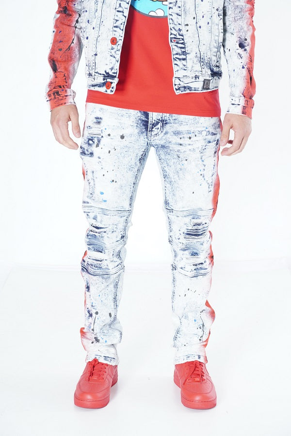 M1938 Paint Stroke Shredded Denim Jeans - Light Wash