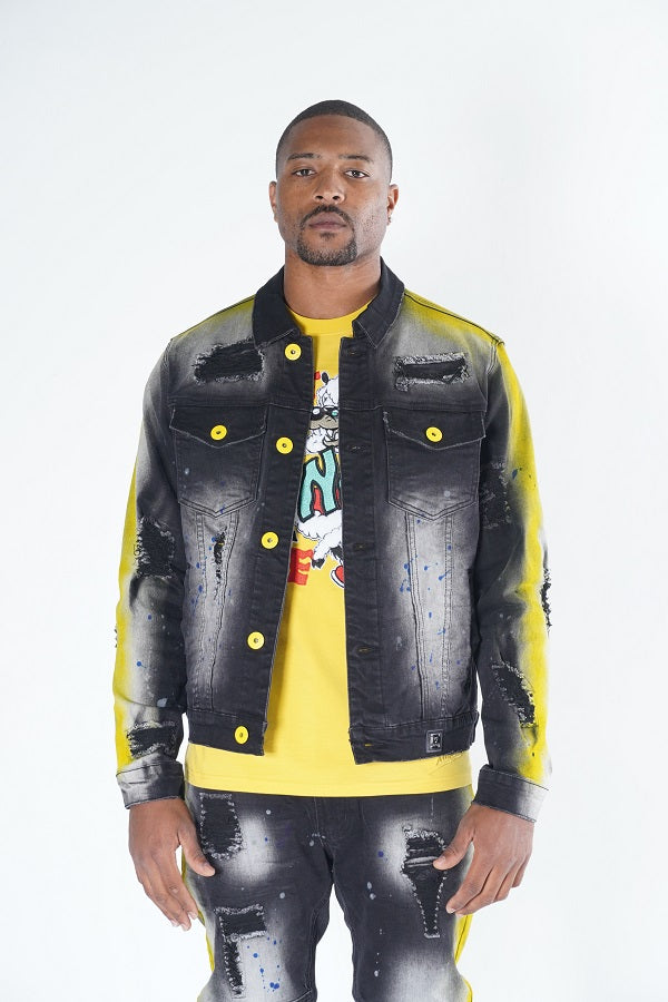 M1038 Paint Stroke Denim Jacket - Black Wash