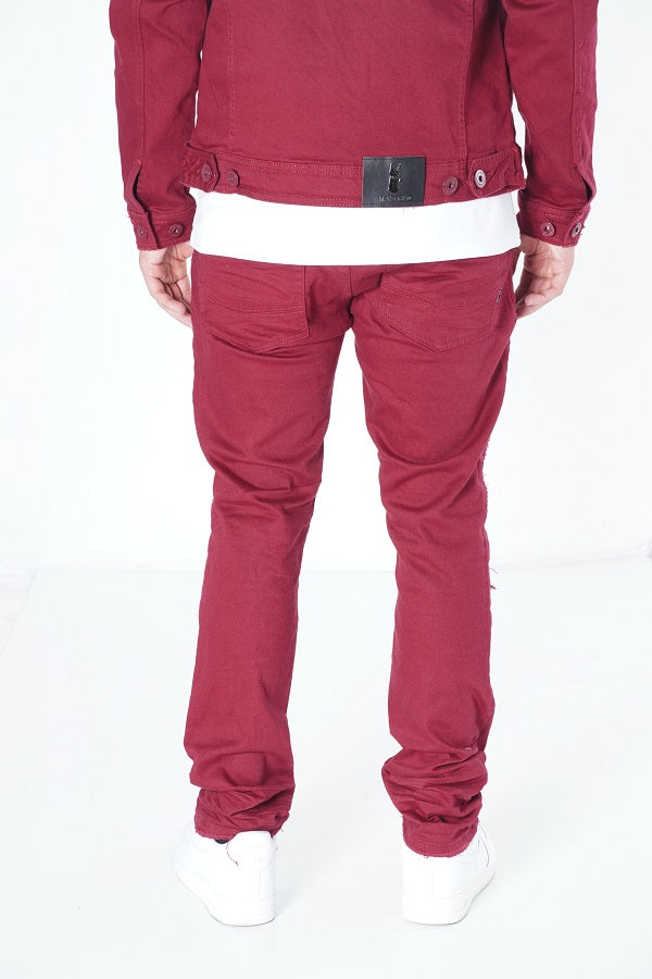 M1926 - Makobi mojuto Denimu Biker sokoto - Burgundy