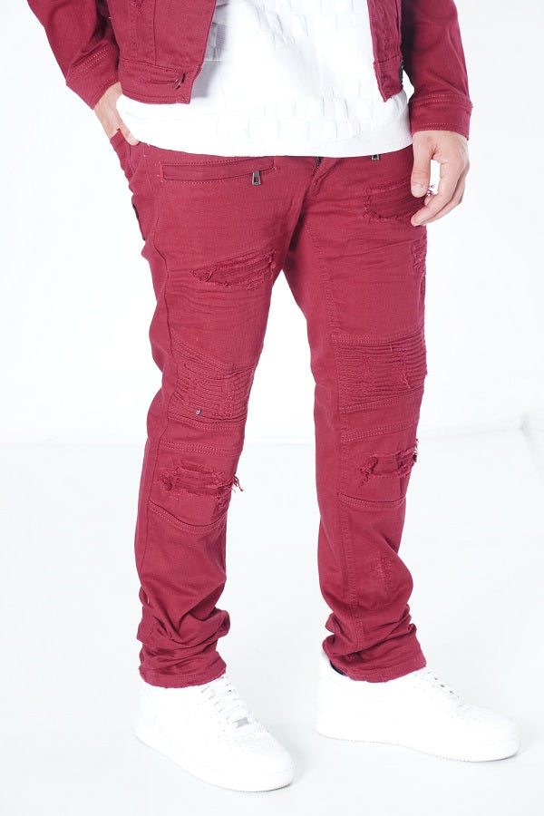 M1926 - Makobi Core Jenim Biker Jeans - بورگوندی