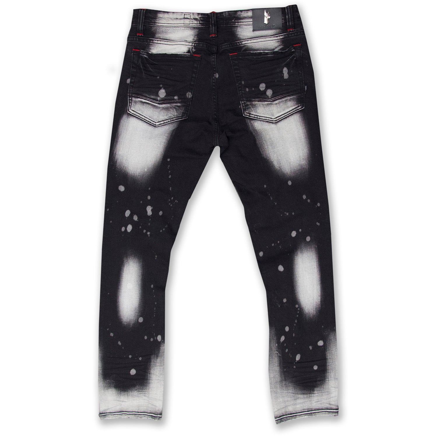 M1783 Makobi Cape Biker Jeans with Paint Splash - Black Wash