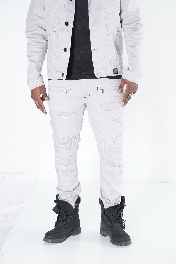 M1926 - Makobi Core Denim Biker Jeans - Light Gray