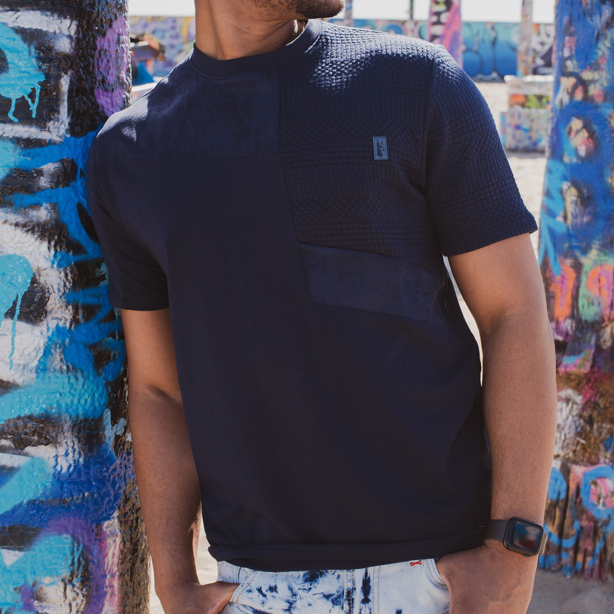 M386 Cut & Sew Jacquard Tee - Navy