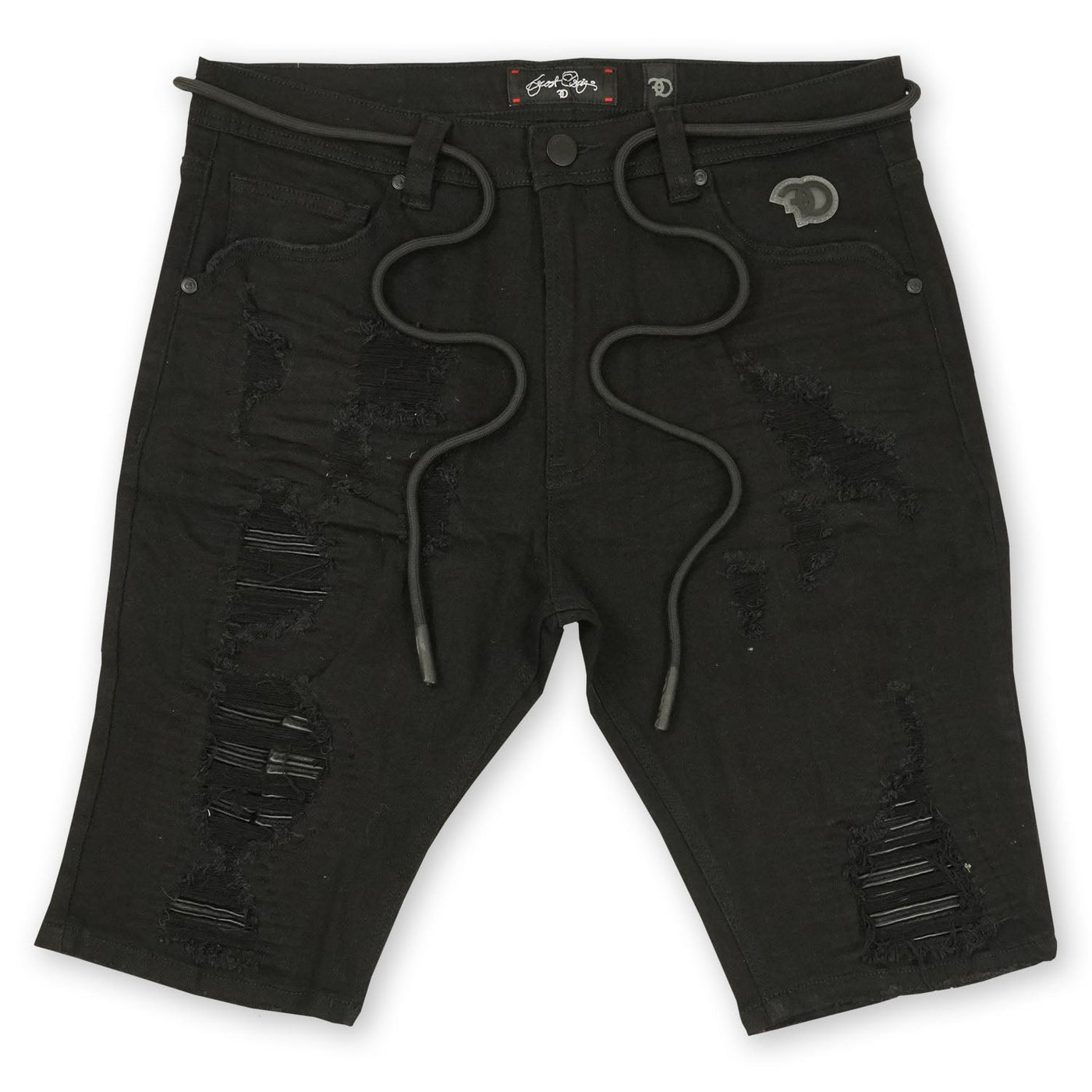 F600 Frost Shredded Denim Shorts - Black/Black