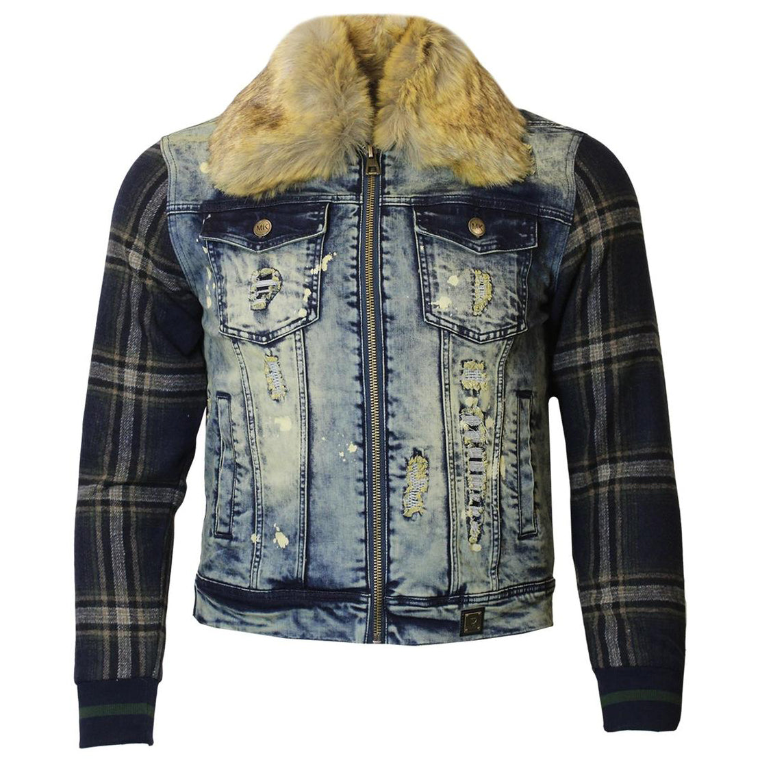 M1068 Makobi Denimu Ati Plaid Biker jaketi - dọti Wẹ / ọgagun