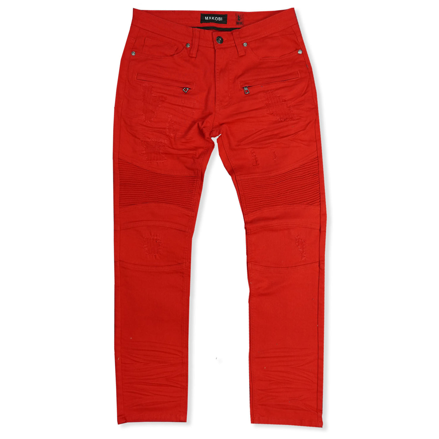 M1786 Makobi Prado Biker Jeans pẹlu Rip &amp; Tunṣe - Red