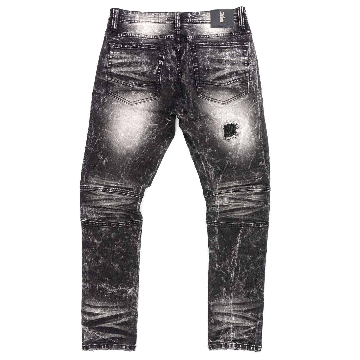 M1786 Makobi Prado Biker Jeans pẹlu Rip & Tunṣe - Black Wẹ