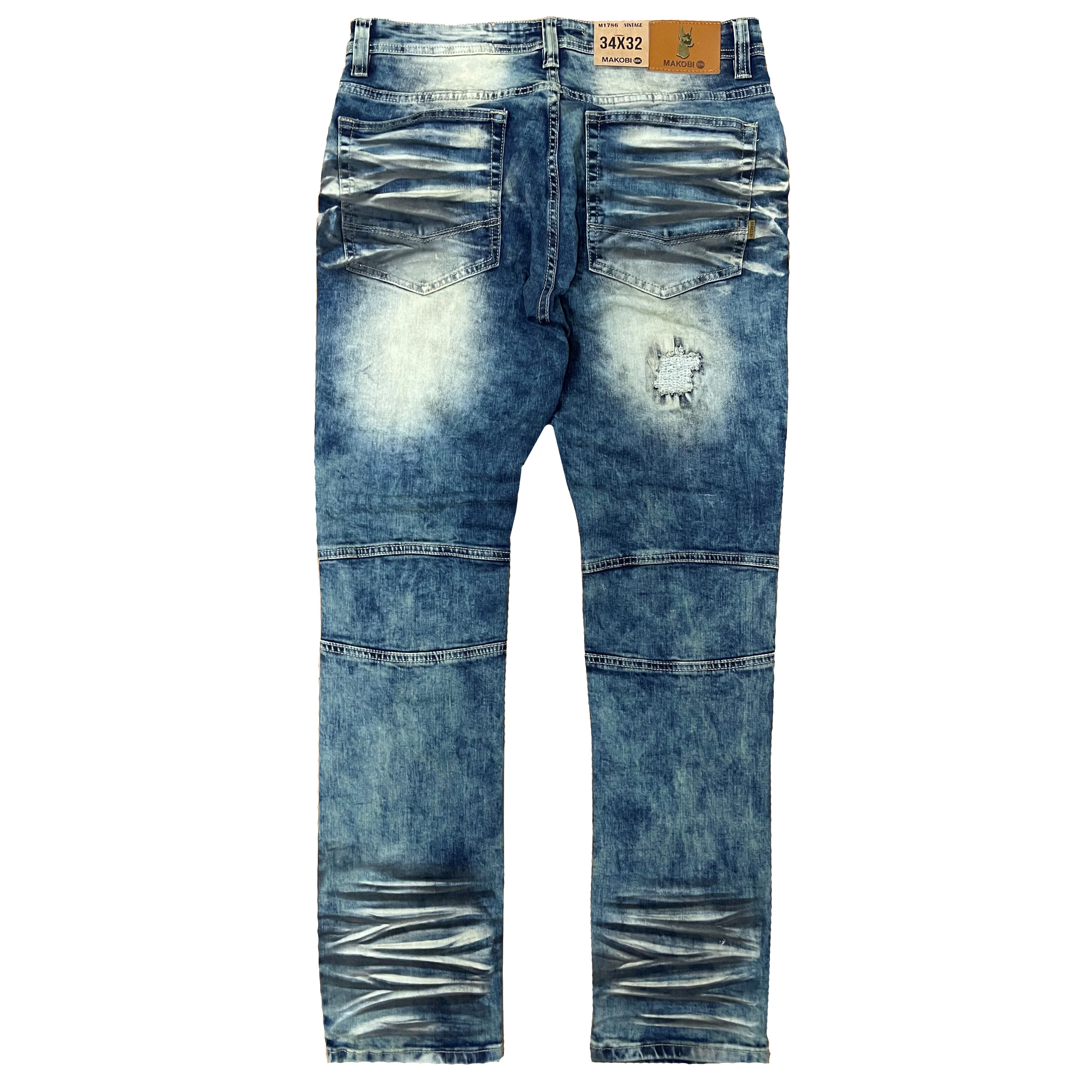 M1786 Makobi Prado Biker Jeans pẹlu Rip & Tunṣe - Vintage Wash (TUNTUN)