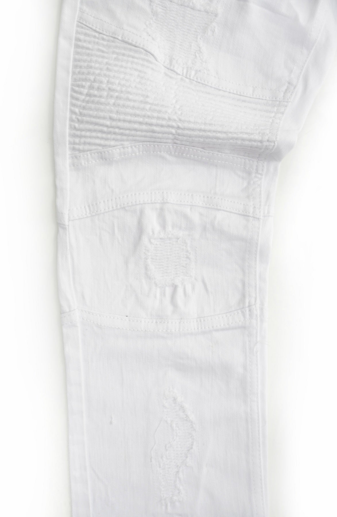 M1786 Makobi Prado Biker Jeans with Rip & Repair - White