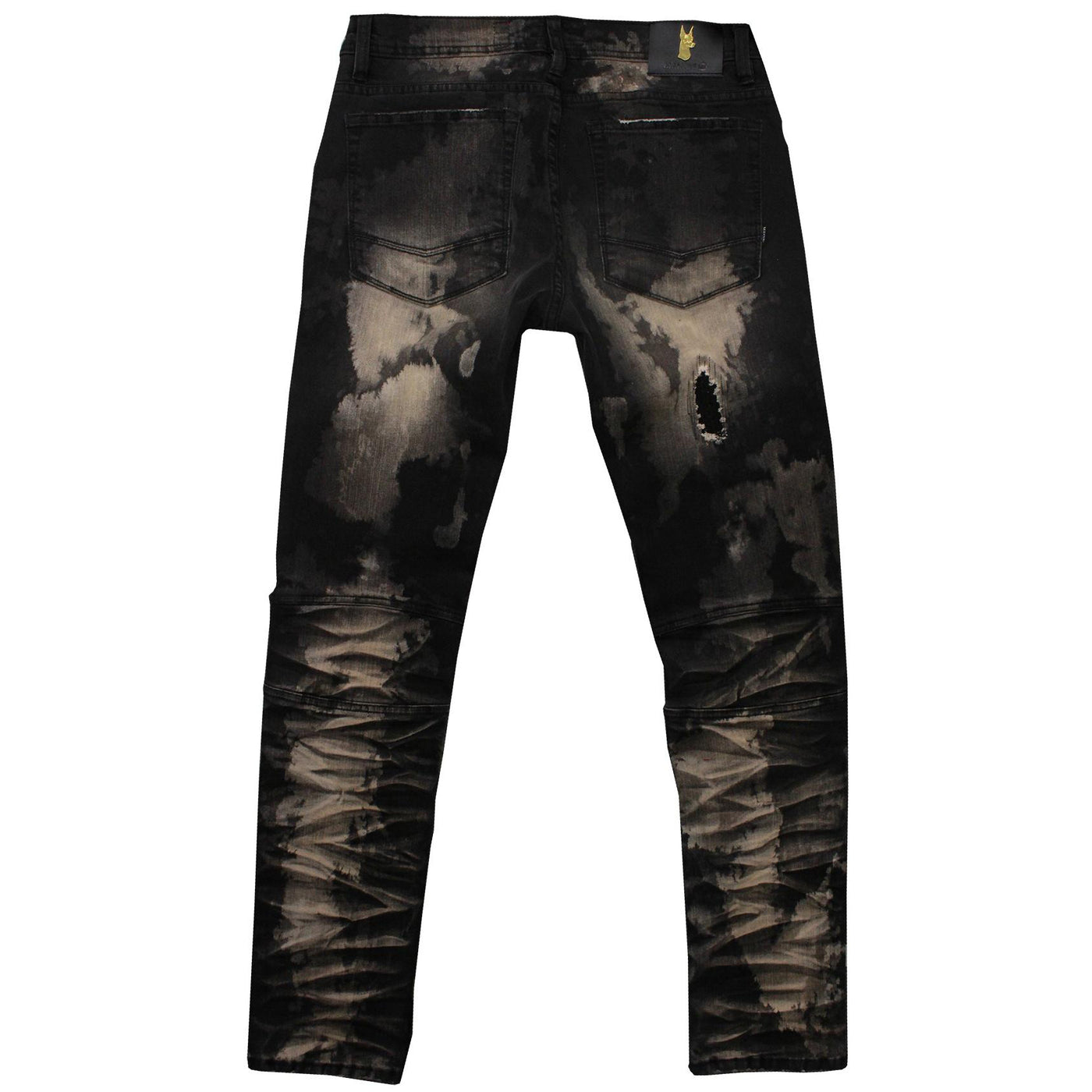 M1798 Makobi Biker Jeans pẹlu aruwo &amp; Tunṣe Aranpo - Black Wẹ