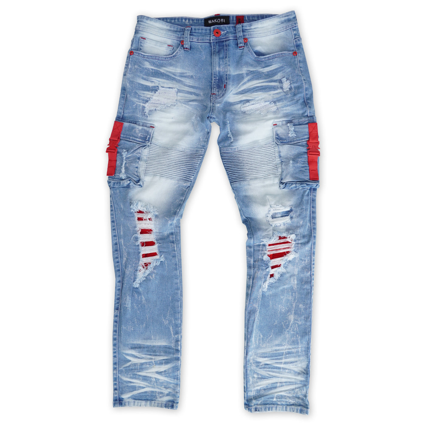 M1939 Railay Biker Jeans w / Awọn apo ẹgbẹ - Light Wẹ